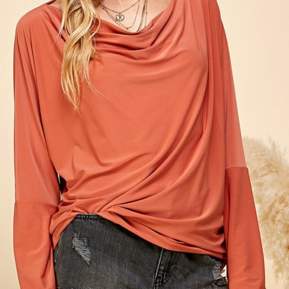 Women's Rust Drape Top - MEDIUM - Picture 4 of 6